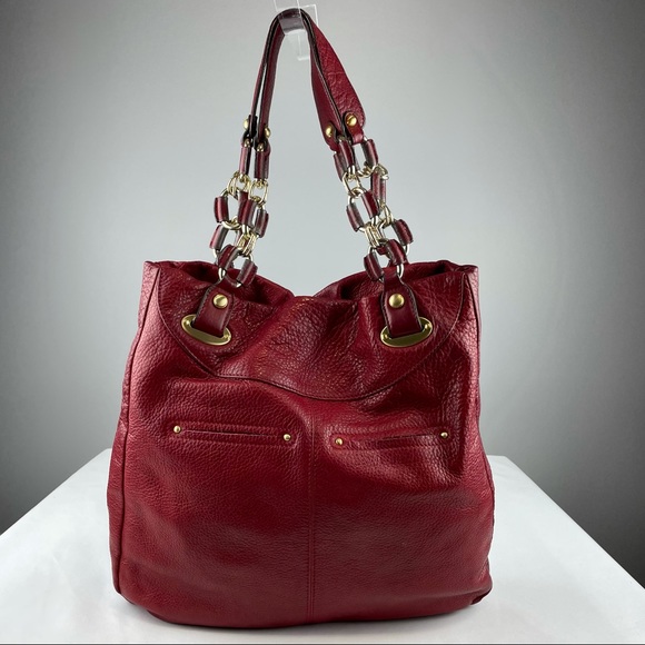B. Makowsky red grain leather shoulder tote bag - Picture 2 of 3
